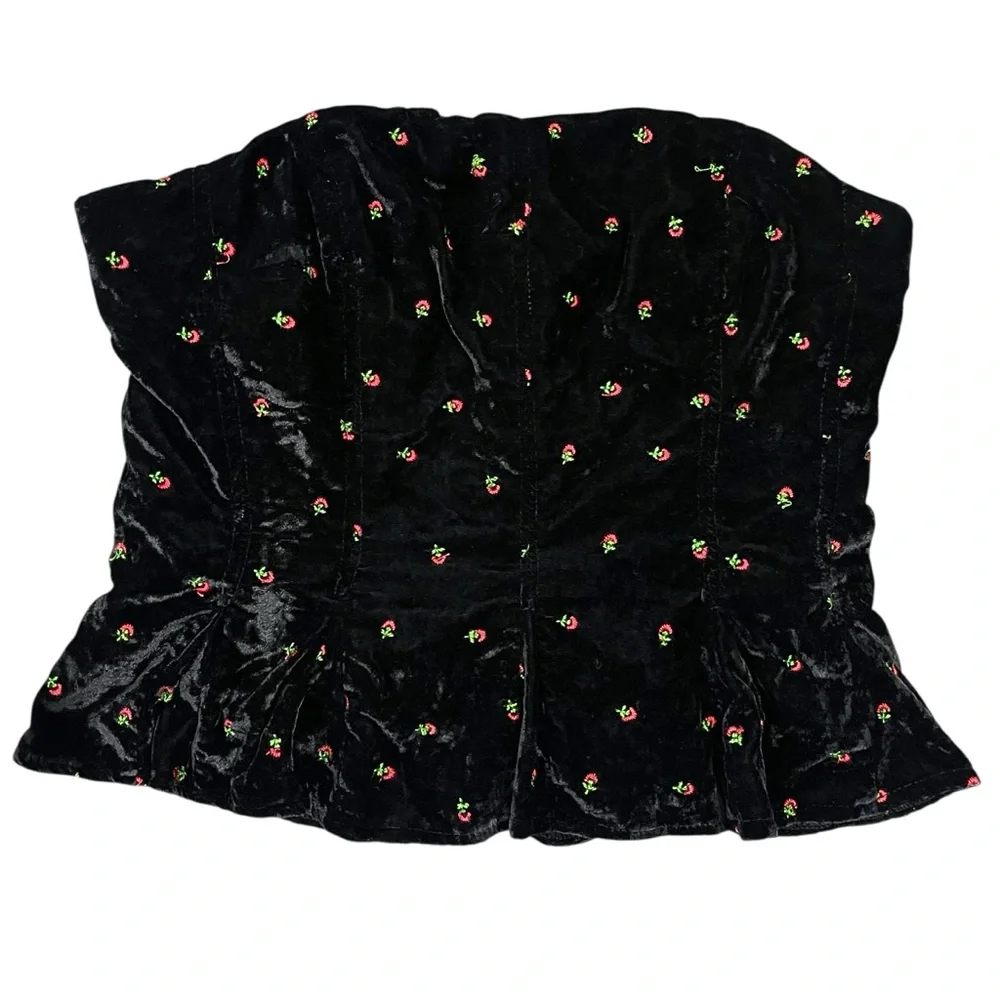 Free People Velvet‎ Rosie Embroidered Peplum Waist Strapless Top Size M